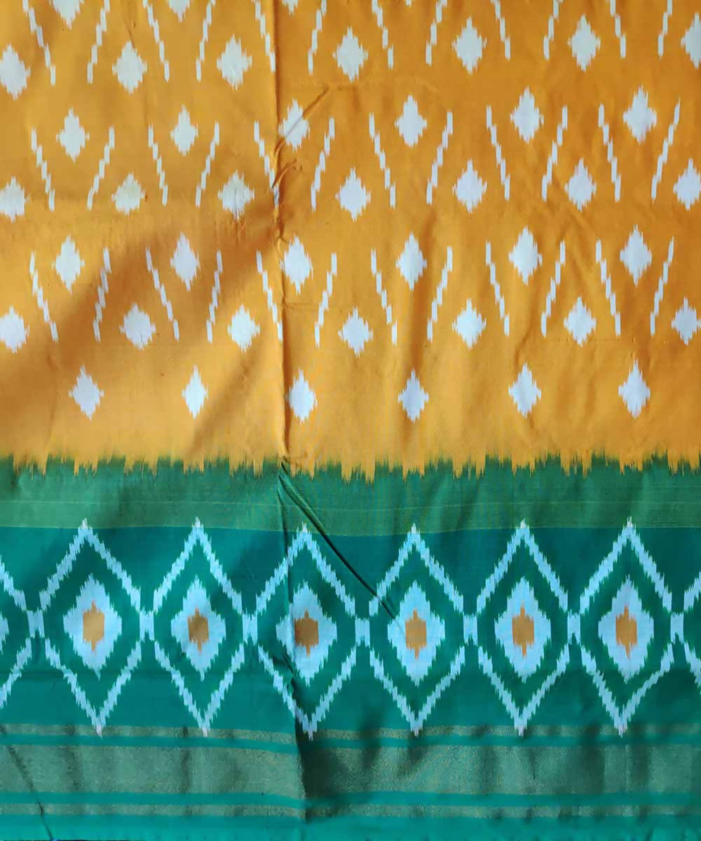Mustard yellow green handloom silk pochampally ikat saree