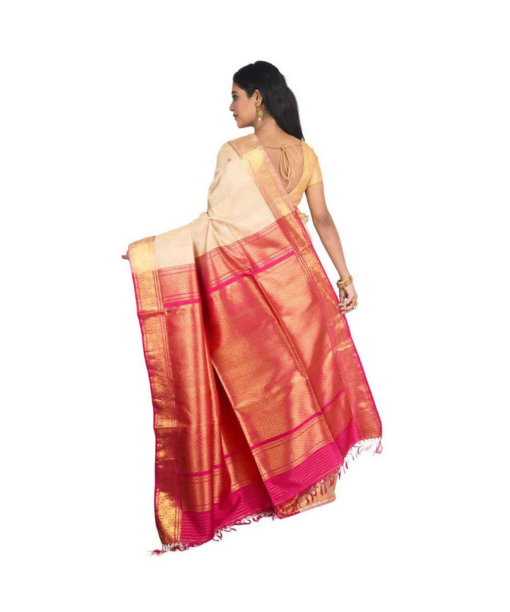 Cream and red Bengal handloom silk saree
