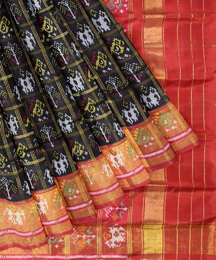 Black red handwoven patola silk saree