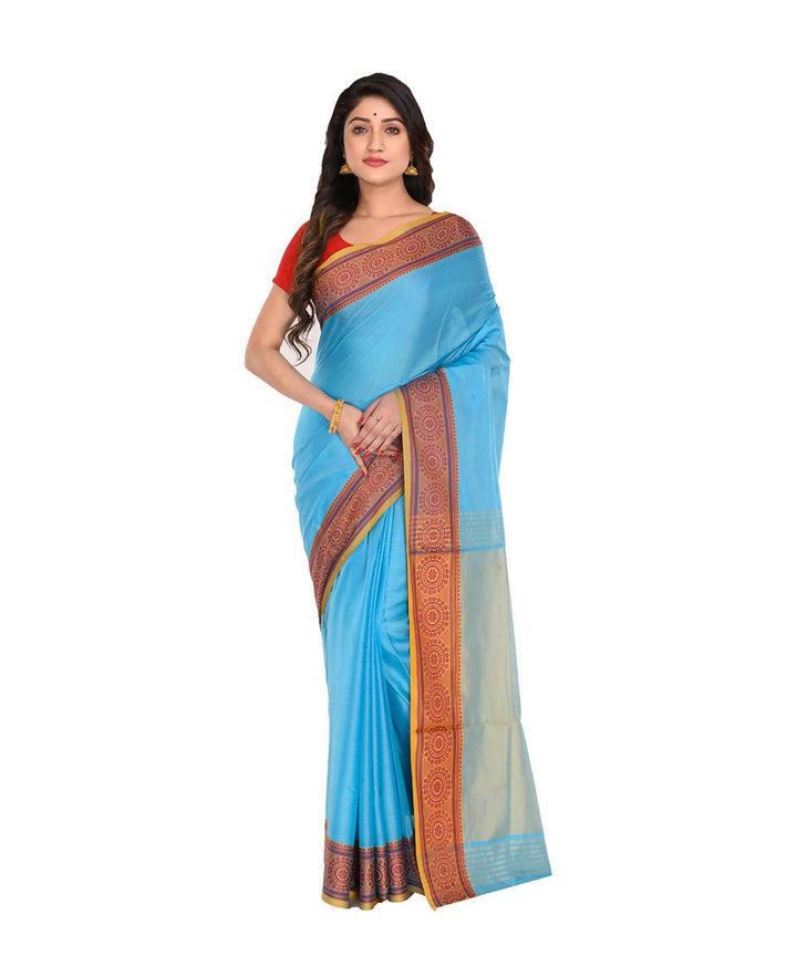 Bengal handwoven blue tangail cotton saree