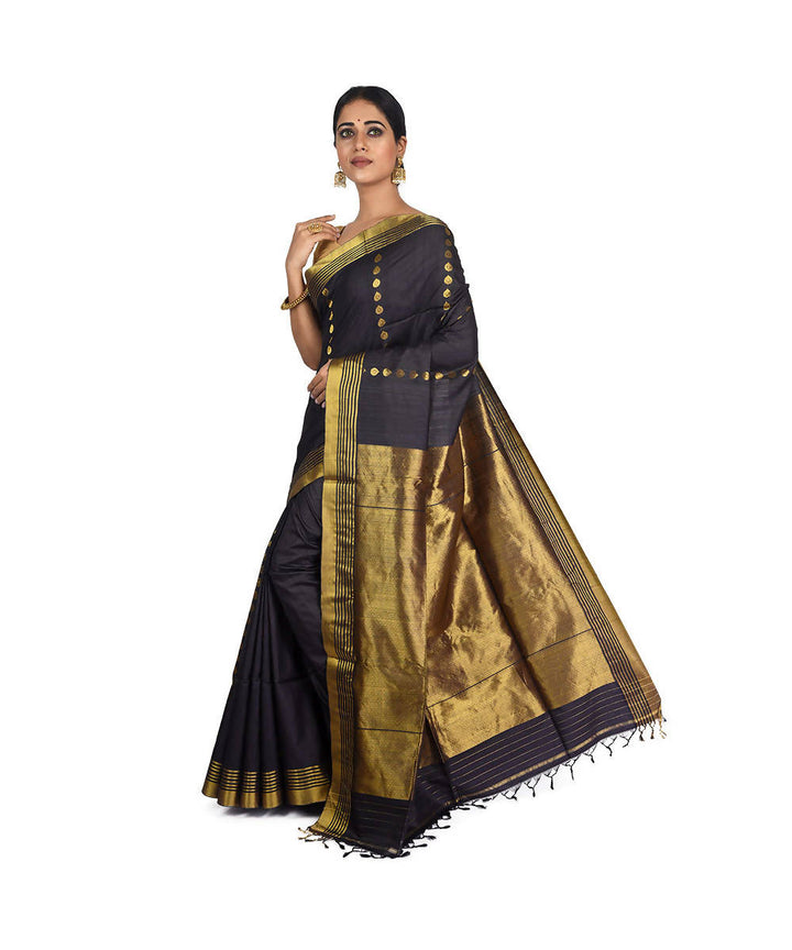 Black and golden Bengal handloom silk saree