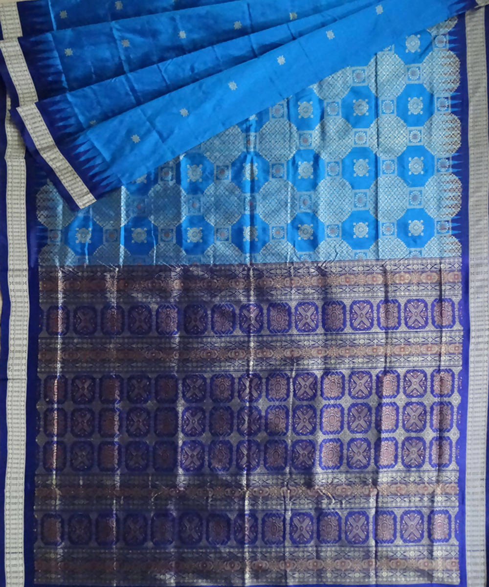 Celadon Blue Bomkai Handloom Silk Saree