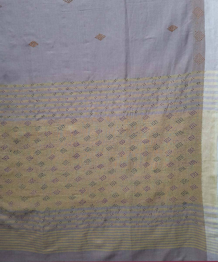 Taupe hand embroidery bengal handloom cotton saree