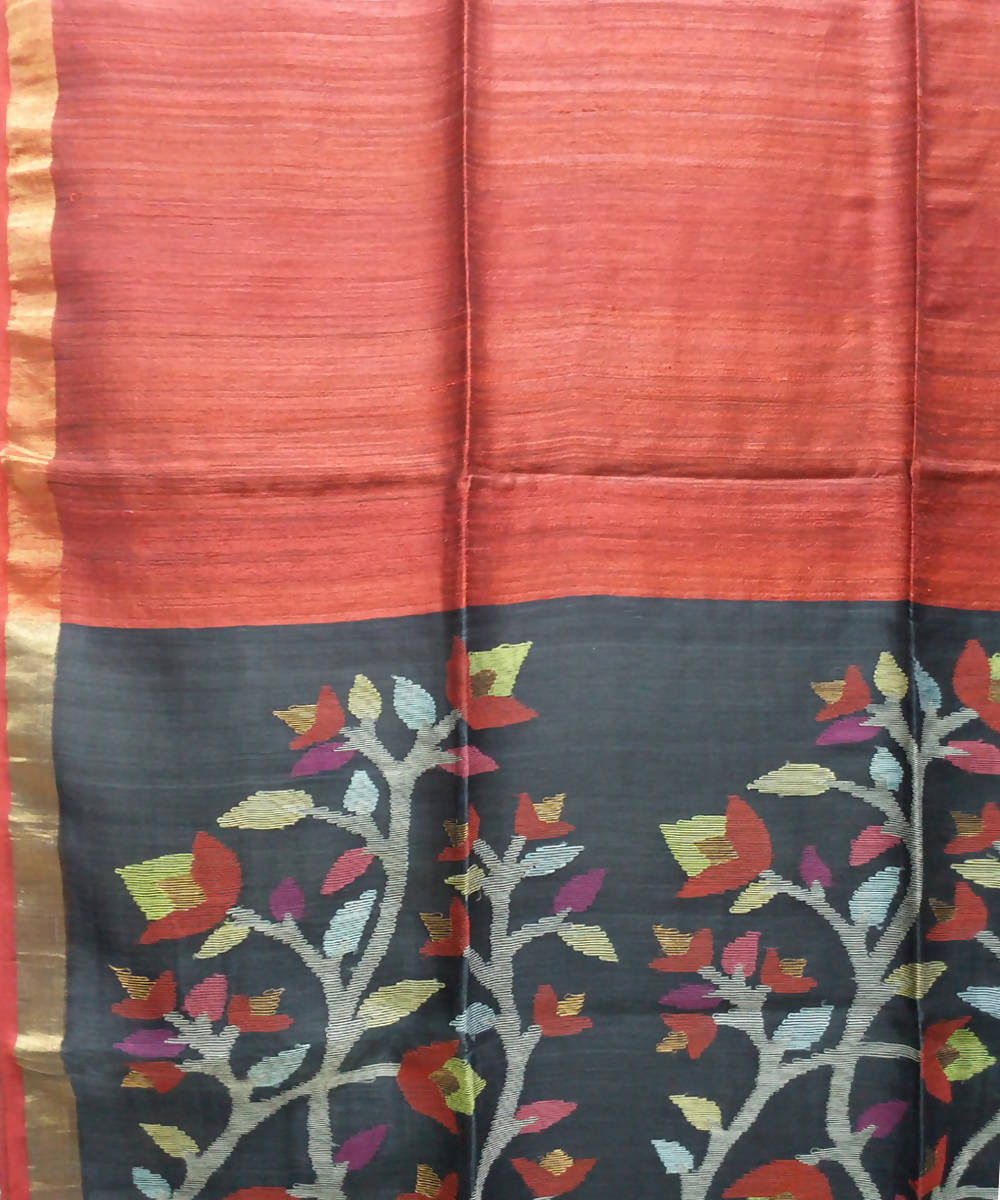 Handwoven bengal jamdani silk dark red saree