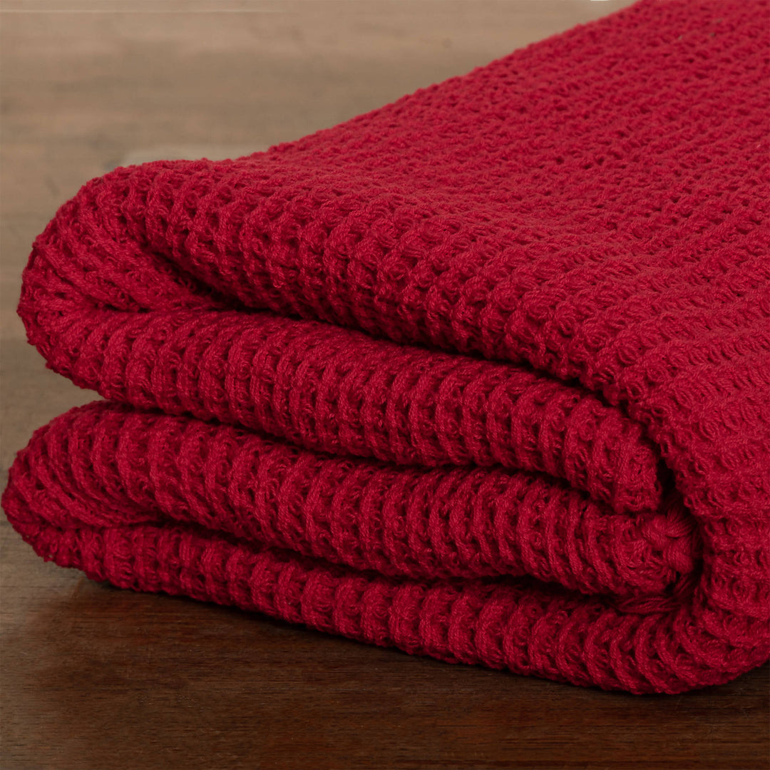 Biswa bangla handwoven red honeycomb cotton bath towel