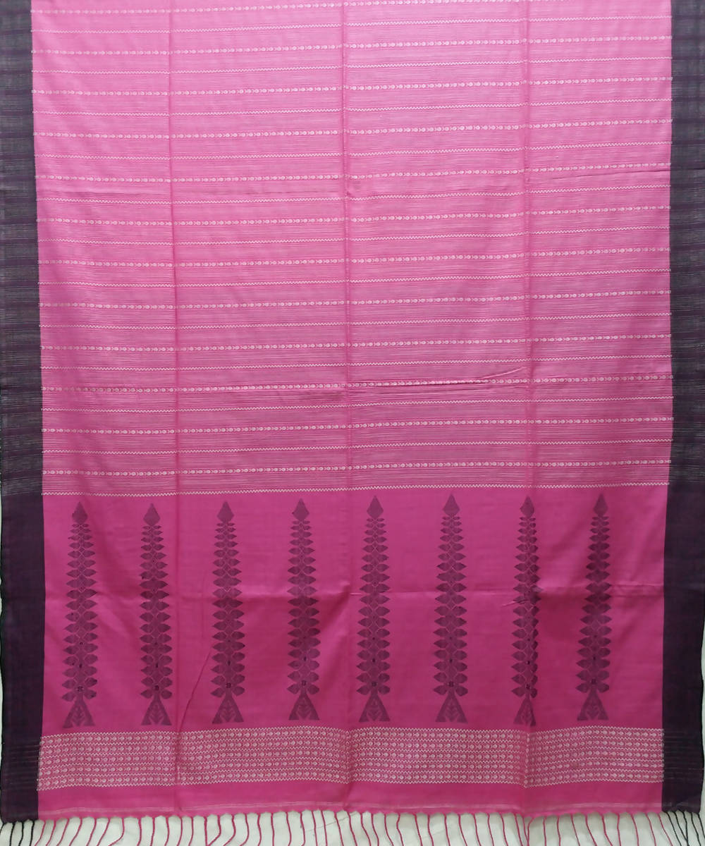 Bengal handspun handwoven pink cotton saree