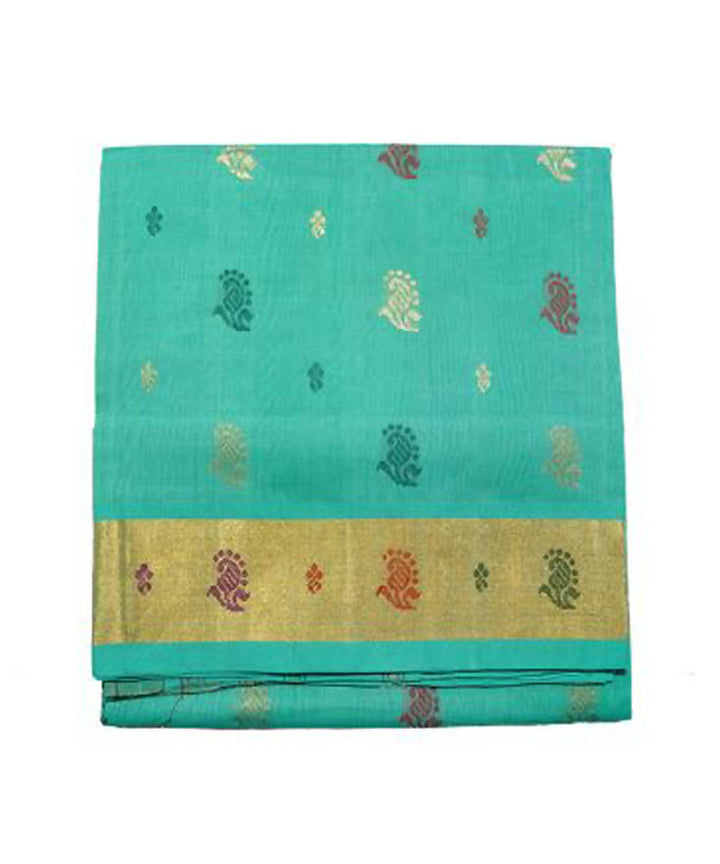 Cyan Green Paramakudi cotton handwoven saree
