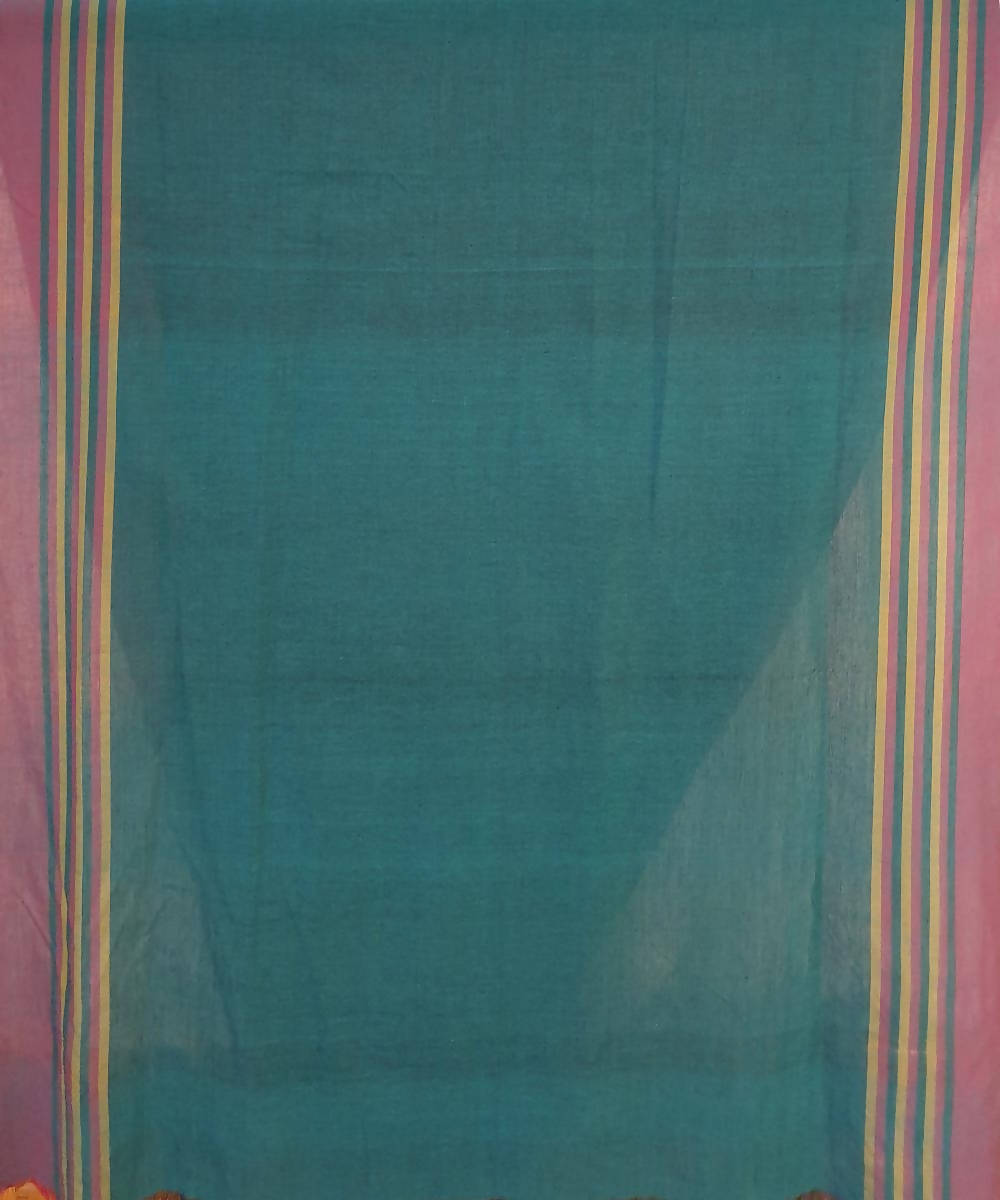 Turquoise blue assam handloom cotton saree