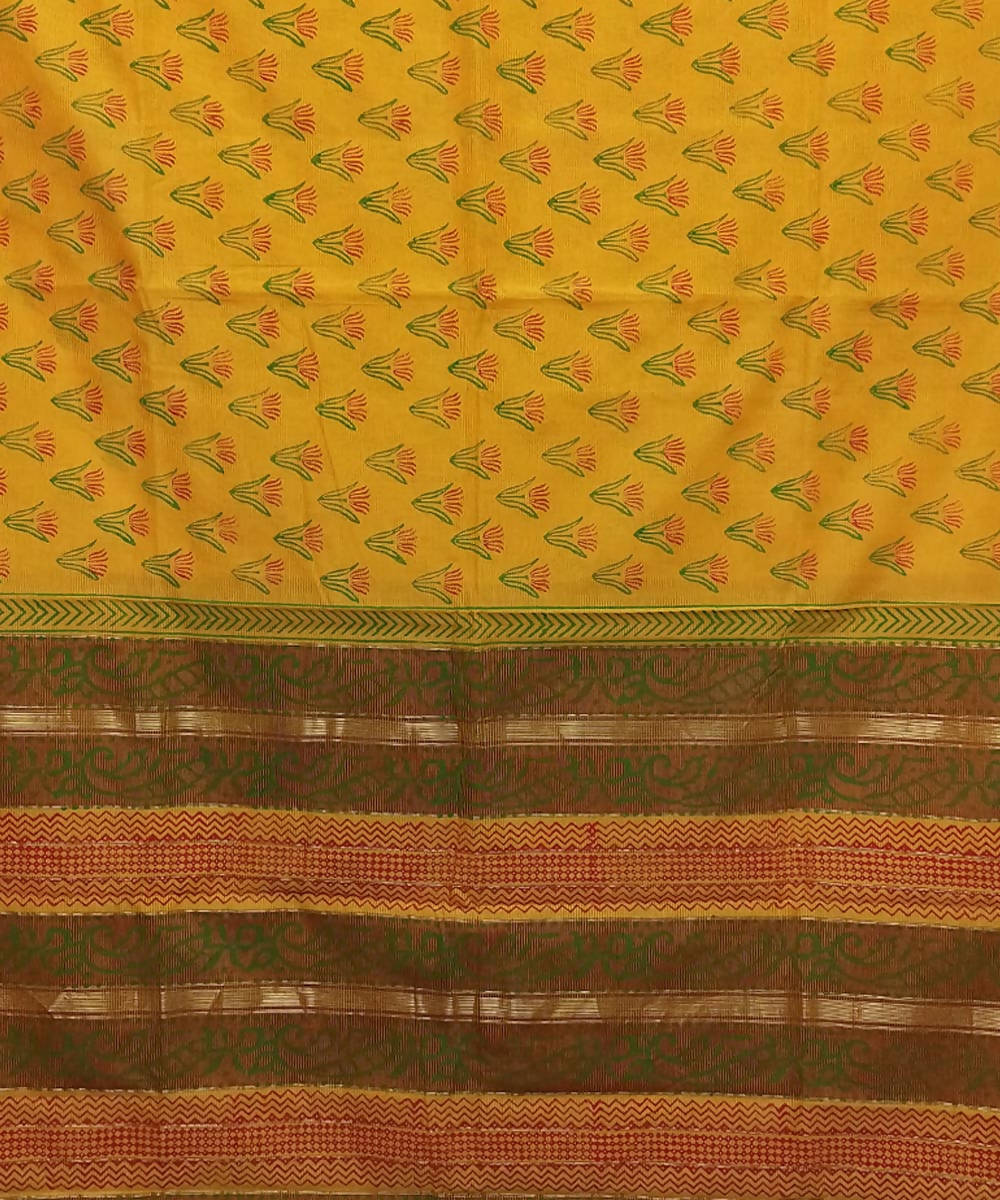 Banana yellow handwoven cotton silk maheshwari saree