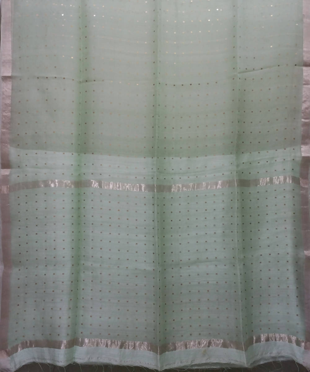 Bengal Light Olive Handloom Sequin Silk Saree