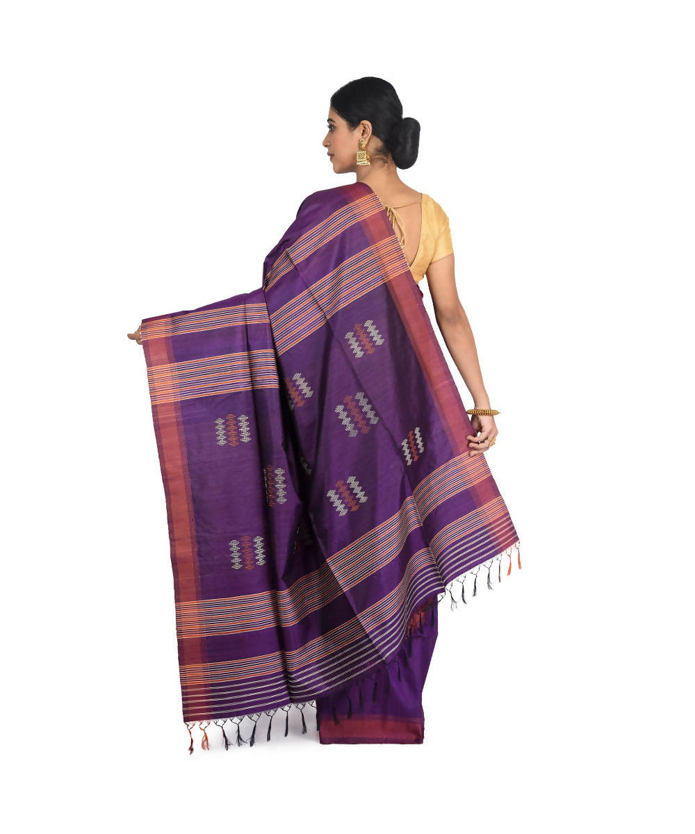 Purple and red Bengal handwoven handspun tussar saree