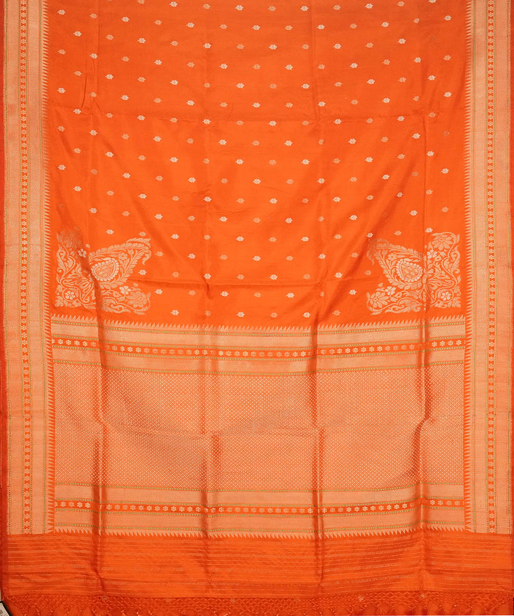Orange handwoven silk banarasi saree