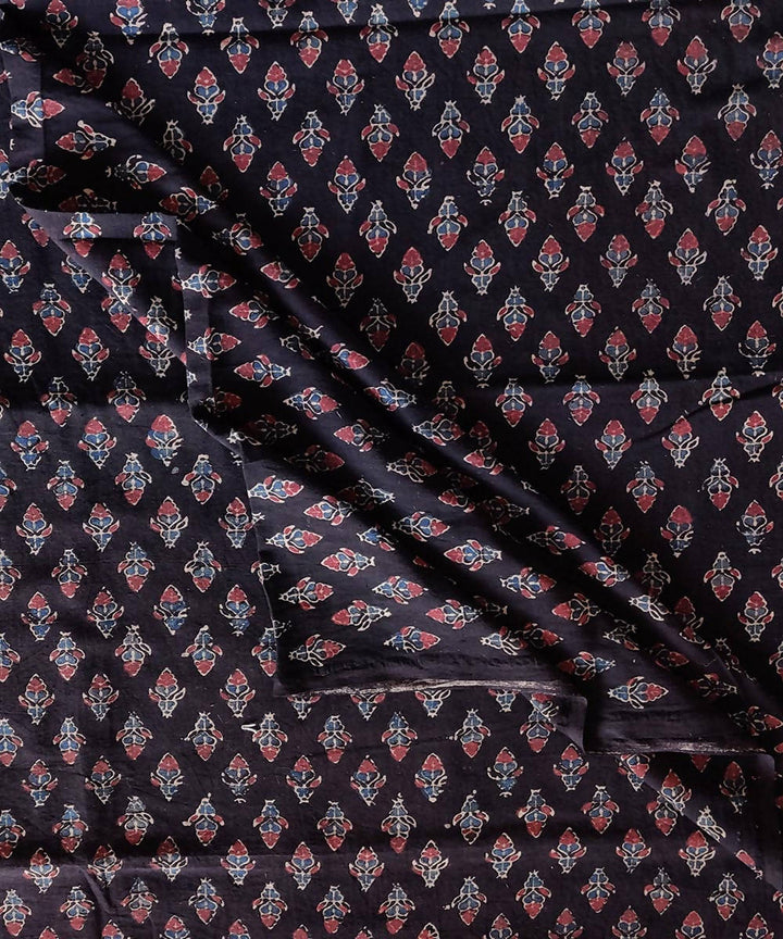 Black multicolor natural dye handspun handwoven cotton ajrakh kurta material (2.5m per qty)