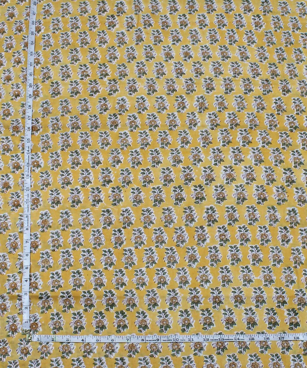 0.53m Yellow Floral Handblock Print Cotton Fabric