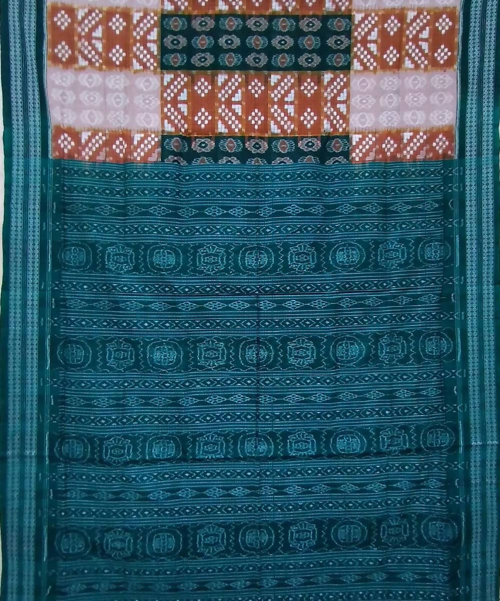 Multicolor teal green handwoven cotton sambalpuri saree