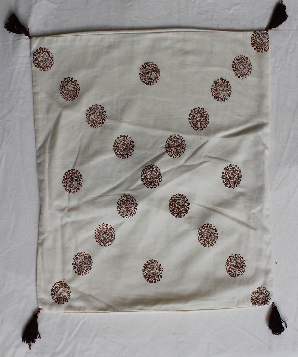 Handblock printed ivory beige cotton cushion cover