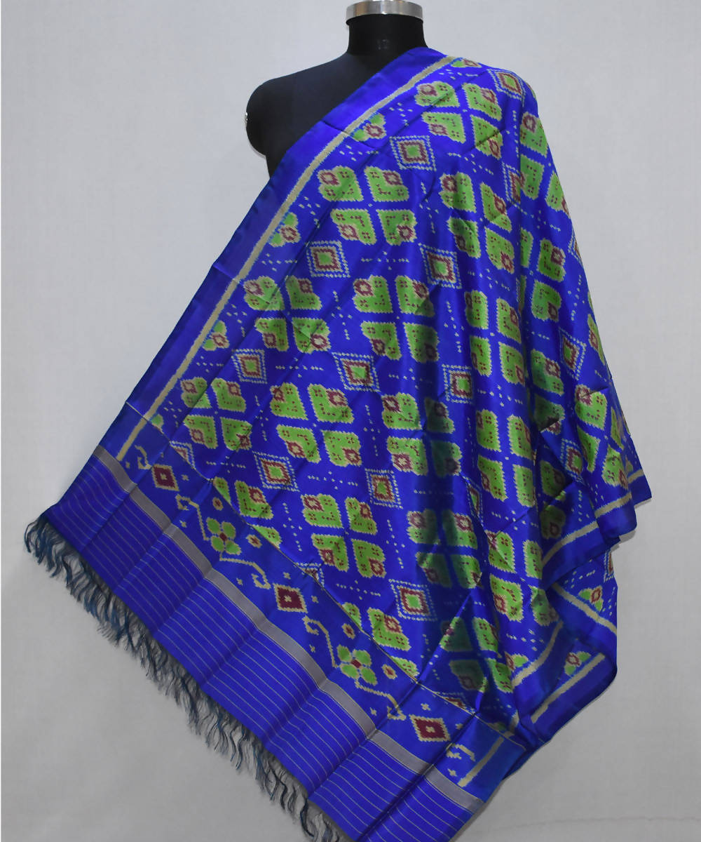 royal blue Handloom Patola Silk Dupatta
