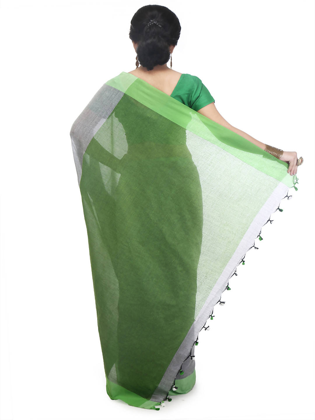 Grey green bengal handloom pure cotton saree