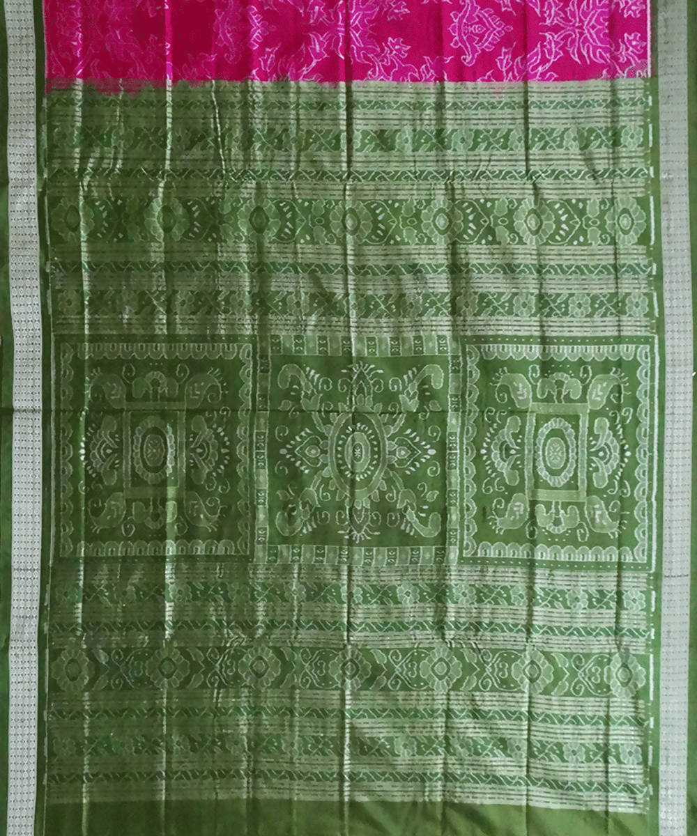 Bright Pink Sambalpuri Ikkat Handloom silk Saree