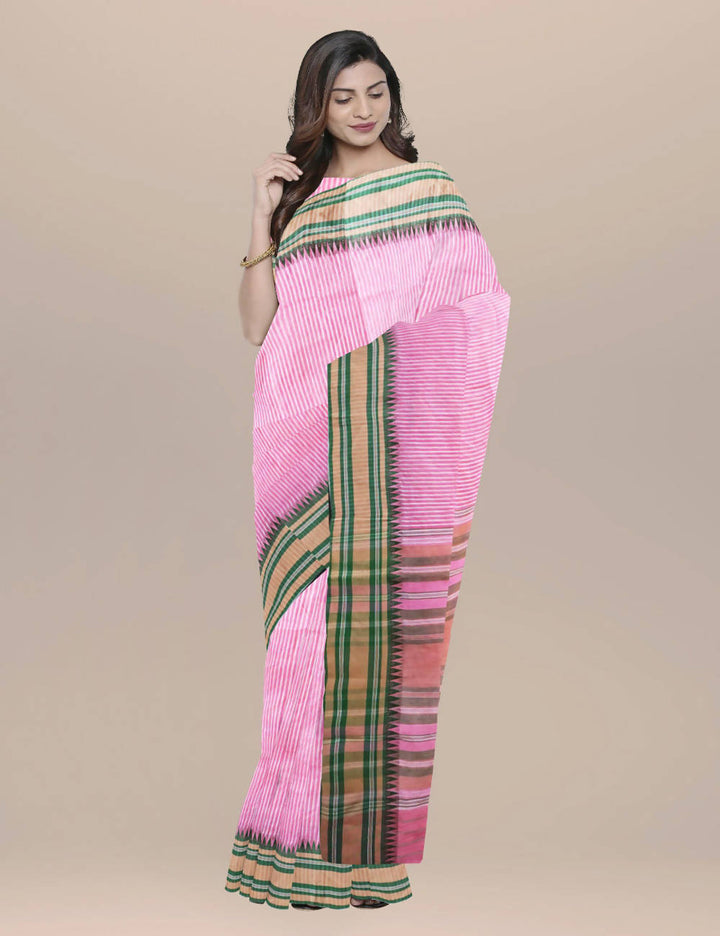 Pink Cotton Linen Handwoven bengal dhaniyakali Saree