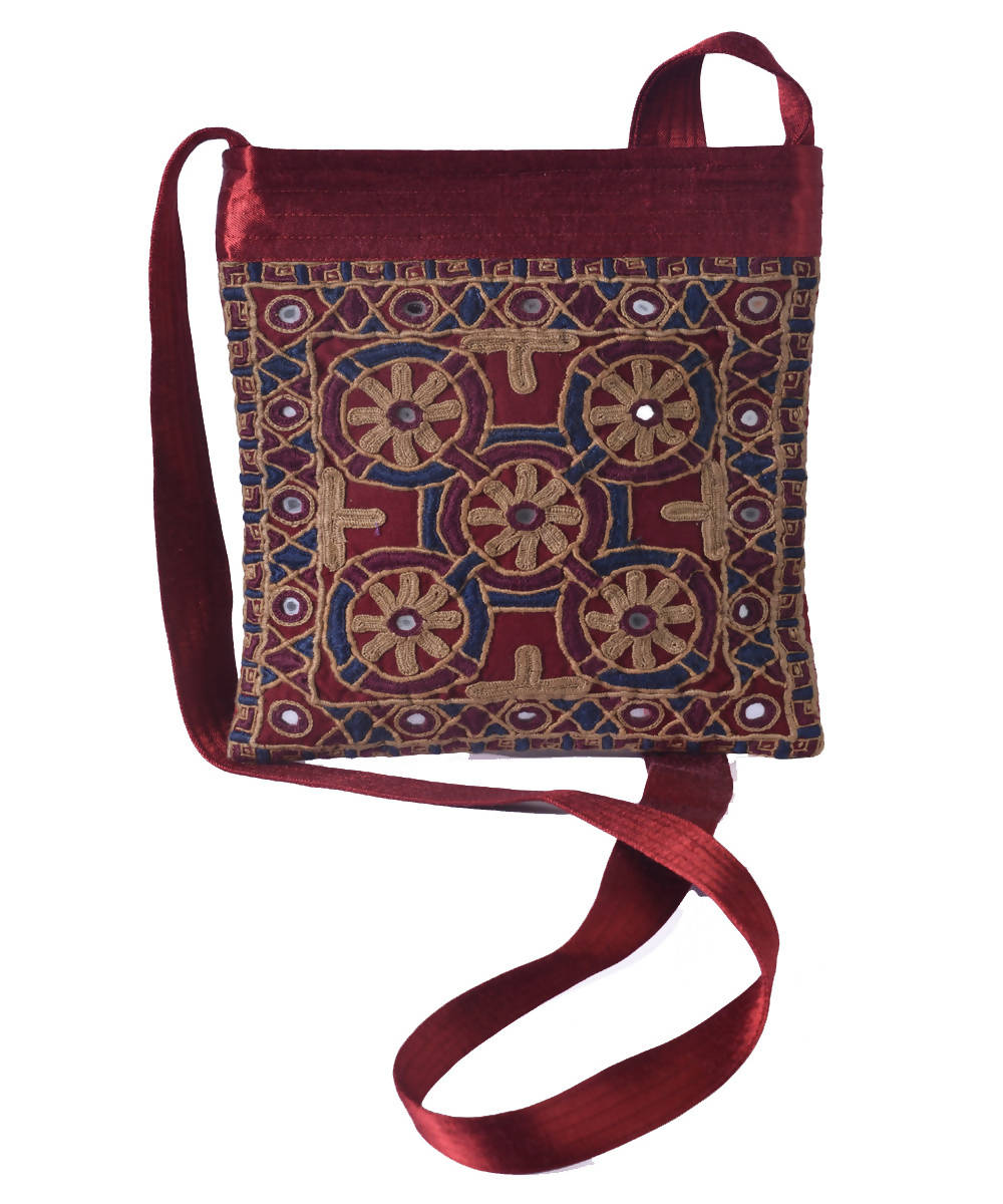 Mashroo hand embroidery maroon cross body sling bag