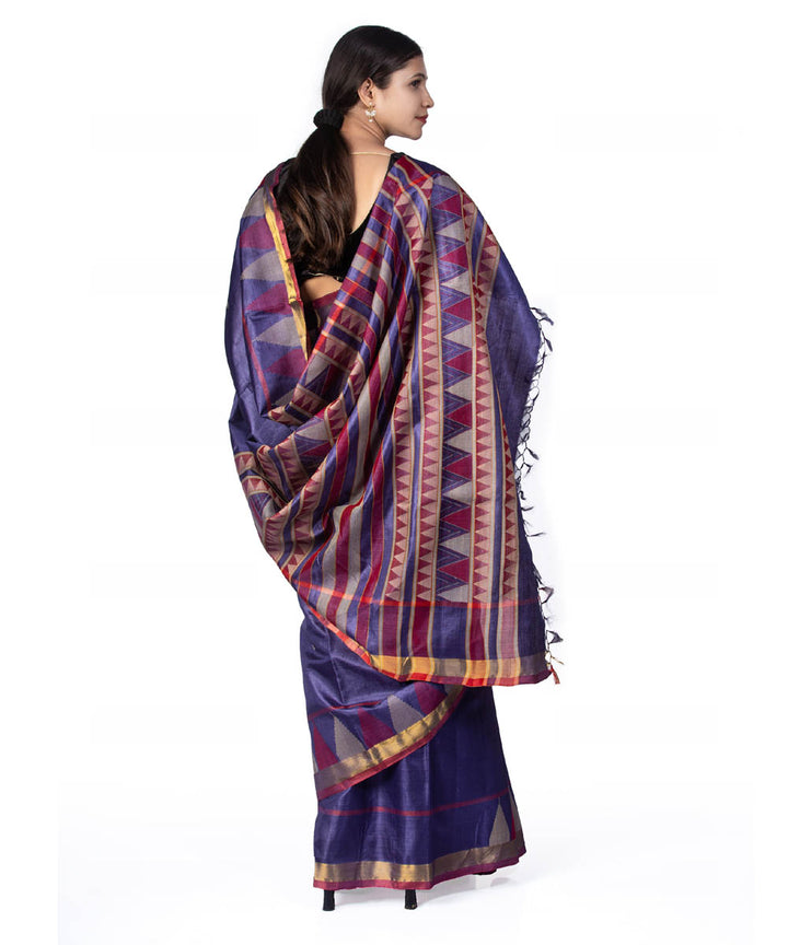 Purple handwoven temple border kosa tussar silk saree