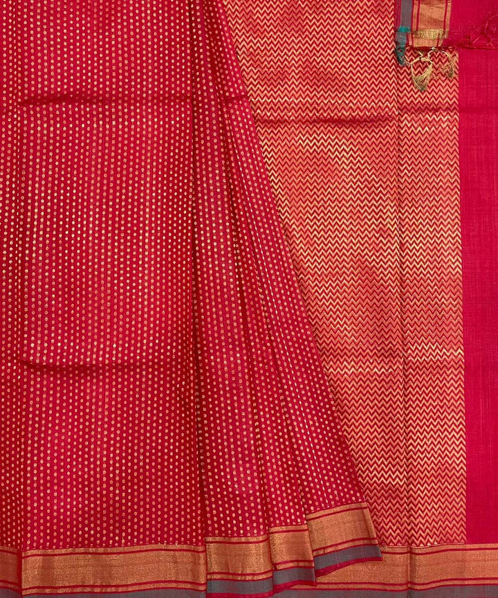Dark red handwoven tussar silk saree