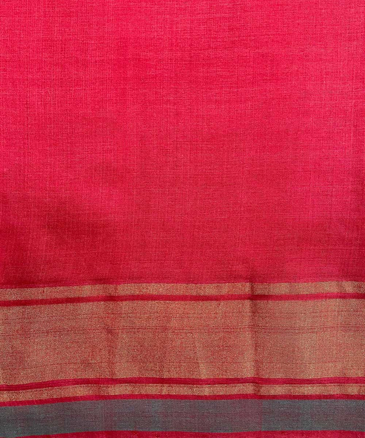 Dark red handwoven tussar silk saree