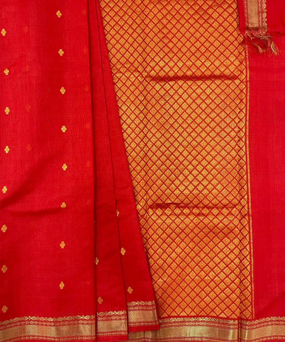 Red hand woven tussar silk saree