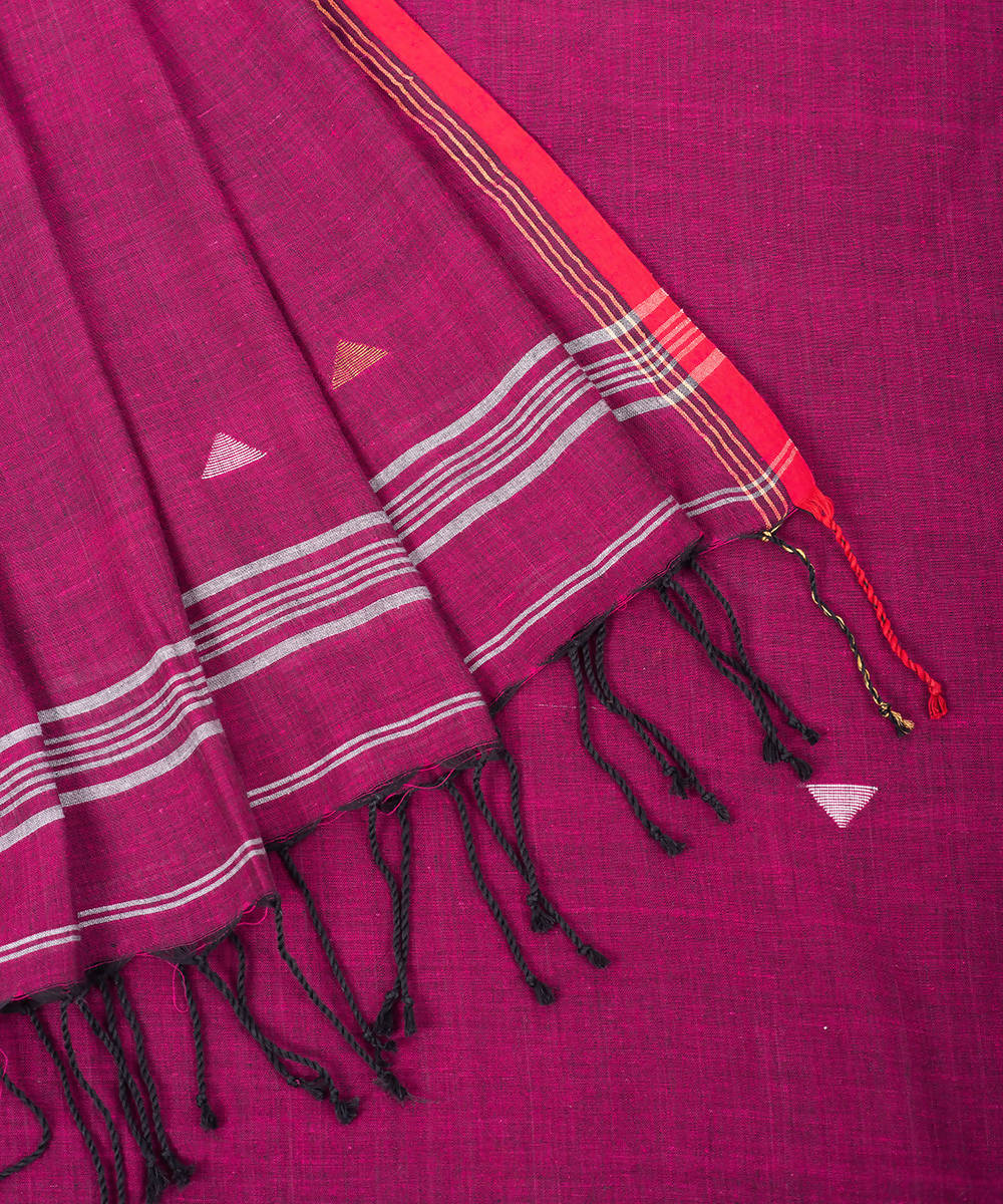 Magenta handwoven cotton jamdani saree
