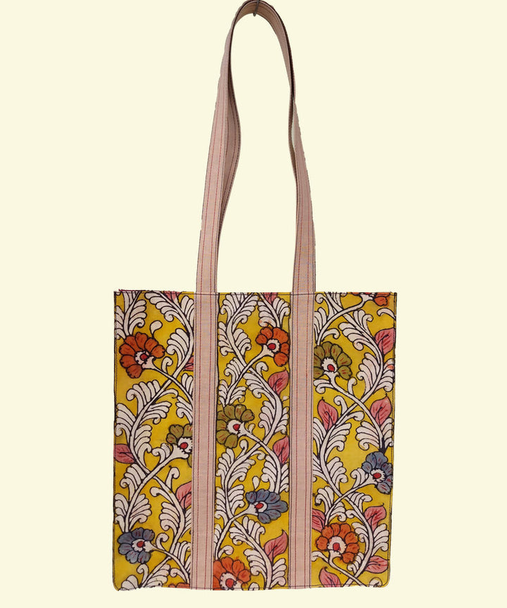 Multicolour Kalamkari with Beige handle Cotton Kalamkari Tote Bag