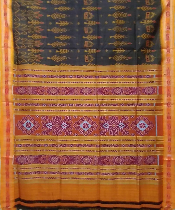 Dark grey yellow handwoven silk khandua saree