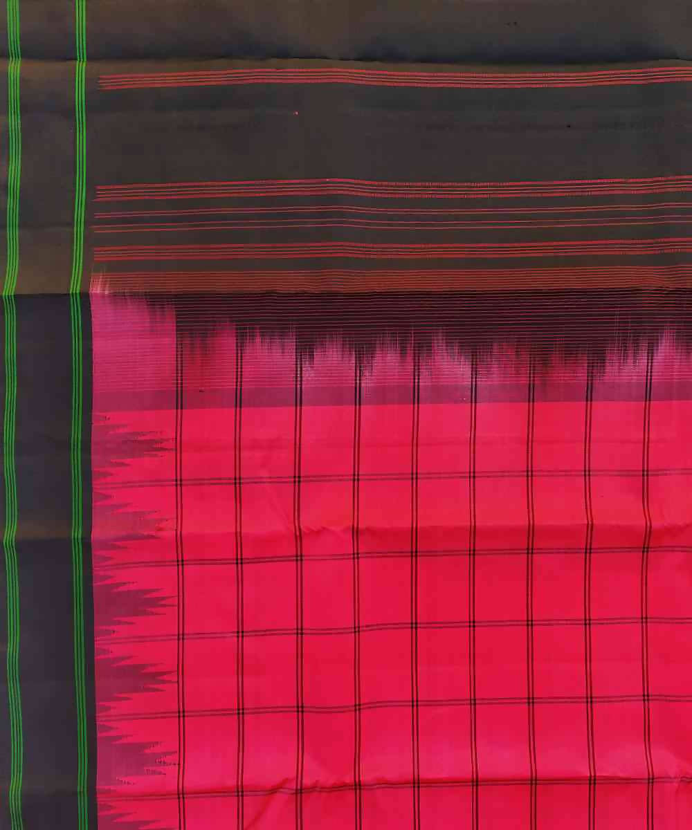 Dark Pink korvai temple border handloom silk saree