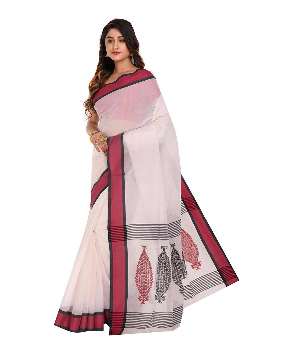 Bengal white tangail cotton handloom saree