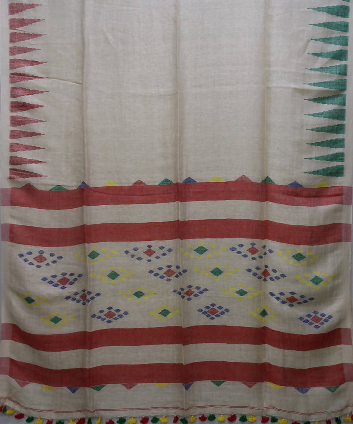 Handwoven bengal jamdani linen beige saree