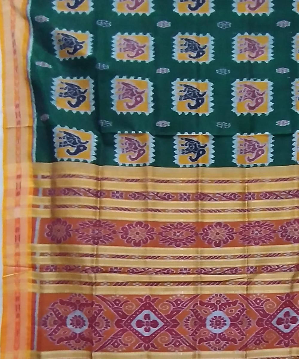 Teal green yellow silk handloom khandua saree