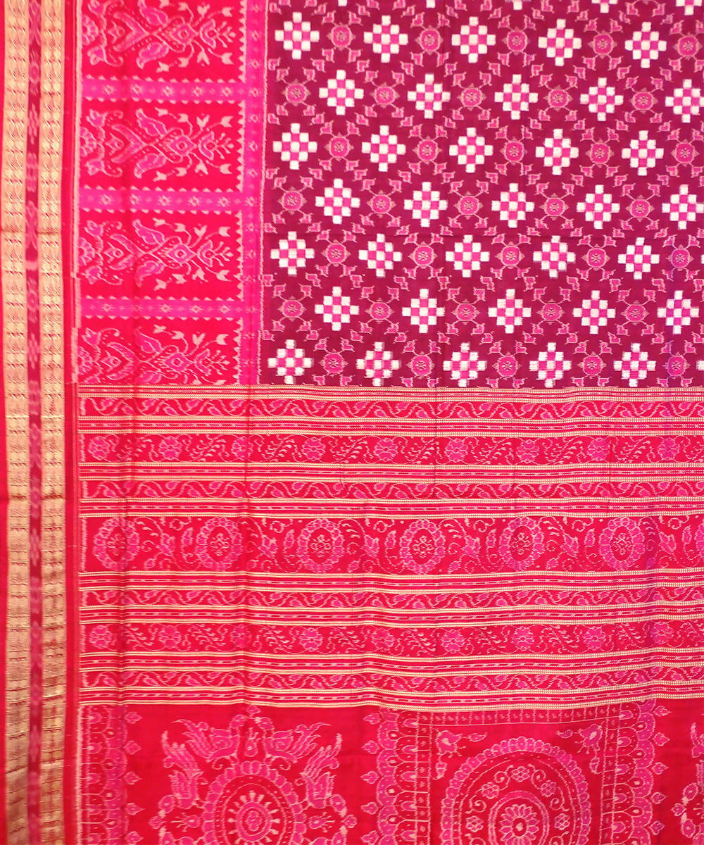 Pink purple handwoven ikat silk bomkai saree
