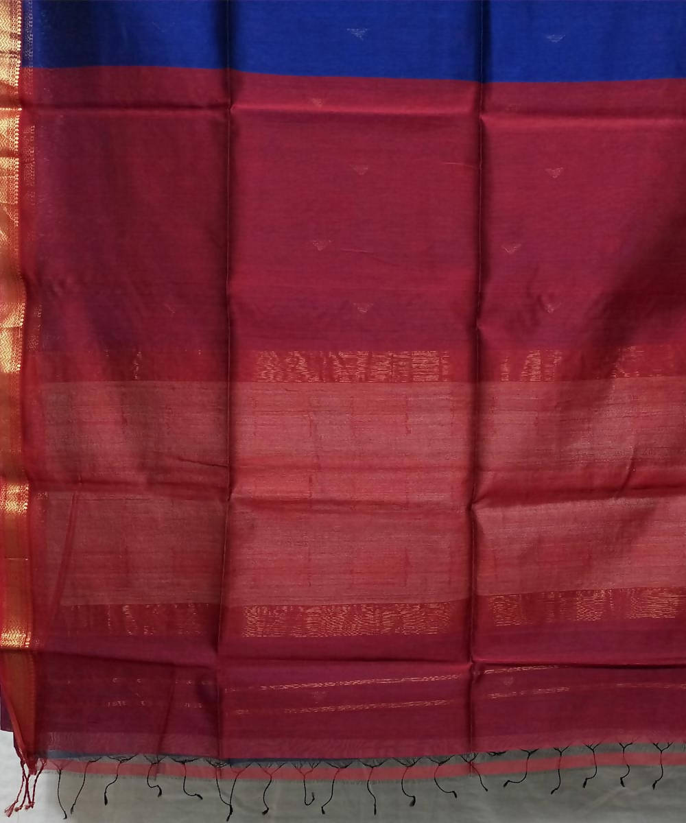 Dark blue handwoven cotton silk maheshwari saree