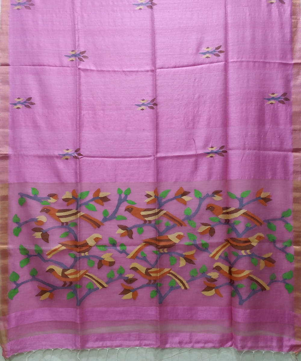 Handwoven bengal jamdani matka silk pink saree