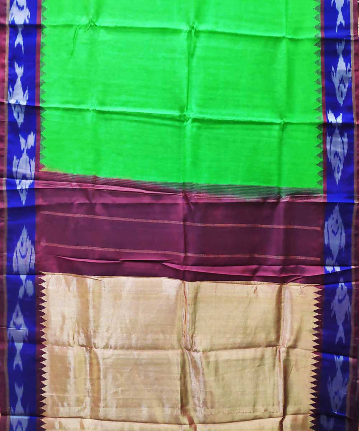Light green with blue handwoven gadwal silk saree