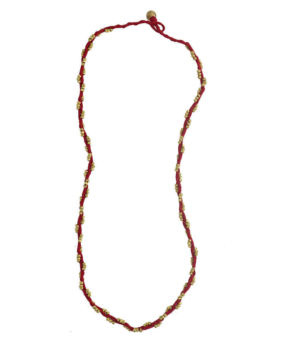 handcrafted dhokra brass bead red necklace