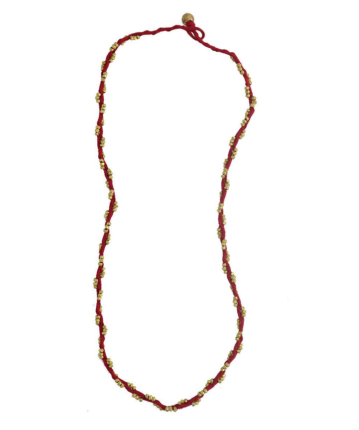 handcrafted dhokra brass bead red necklace
