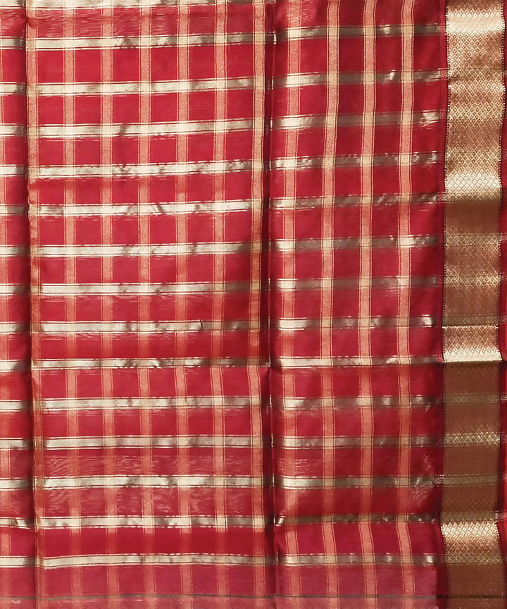 Magenta checks handloom cotton silk maheshwari saree