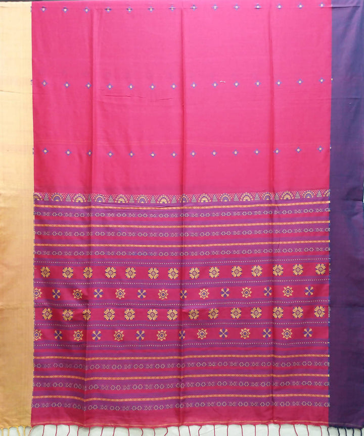 Handwoven bengal cotton dark pink saree