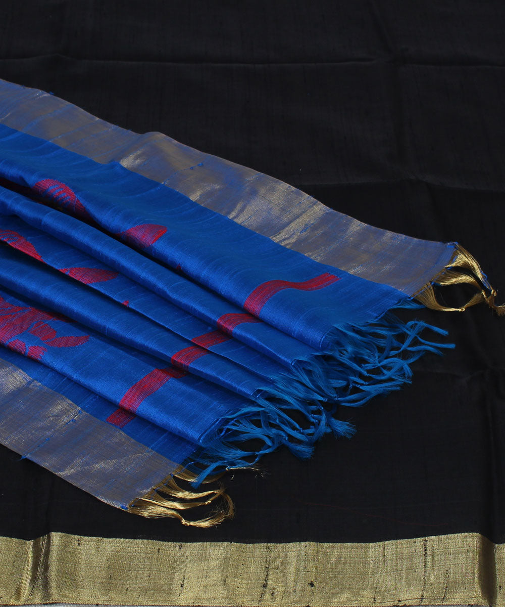 Handwoven Black and Blue Silk Saree