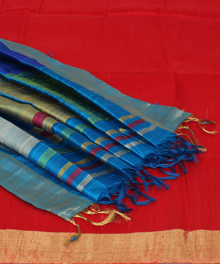 Handwoven Red and Blue Silk Saree
