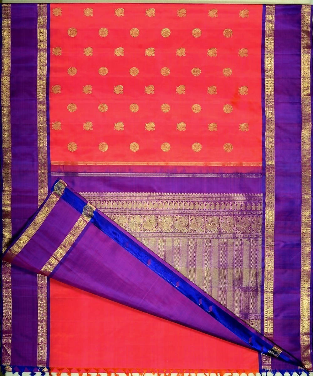 Pink and blue purple handloom kanjivaram bridal silk saree