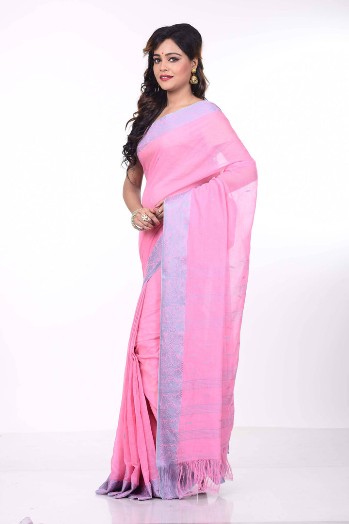 India handloom Brand Bengal Shantipuri Pink saree