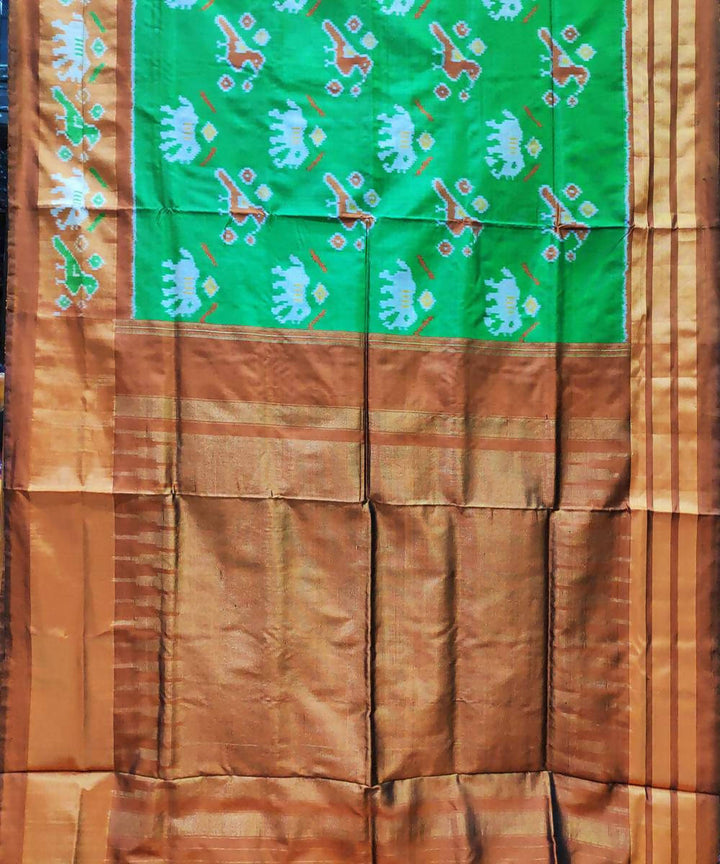 Green and brown handloom ikat silk pochampally saree