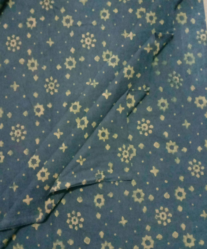 Blue yellow ajrakh print natural dye handspun handloom cotton fabric